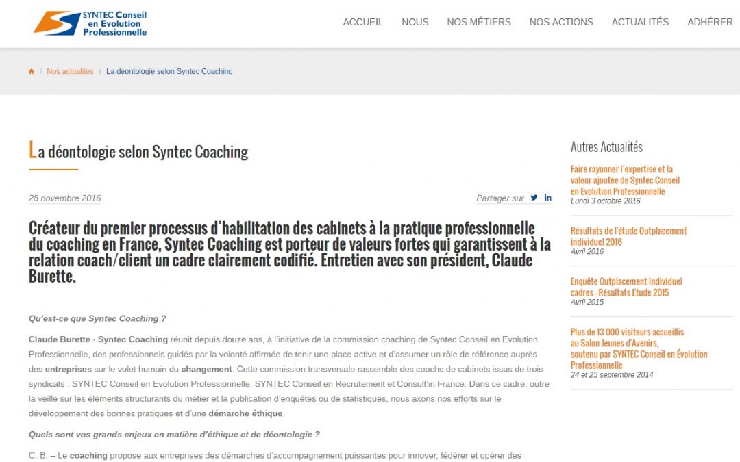 [RH] La déontologie selon Syntec Coaching